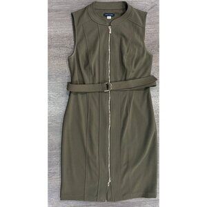 Tommy Hilfiger Womens Scuba Crepe Dress Sz 6 Olive Green Zip Up Channel Stitch